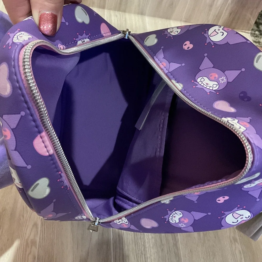 Loungefly Sanrio Kuromi Plush 3D Mini Backpack Purple Heart‎ All Over Print NEW